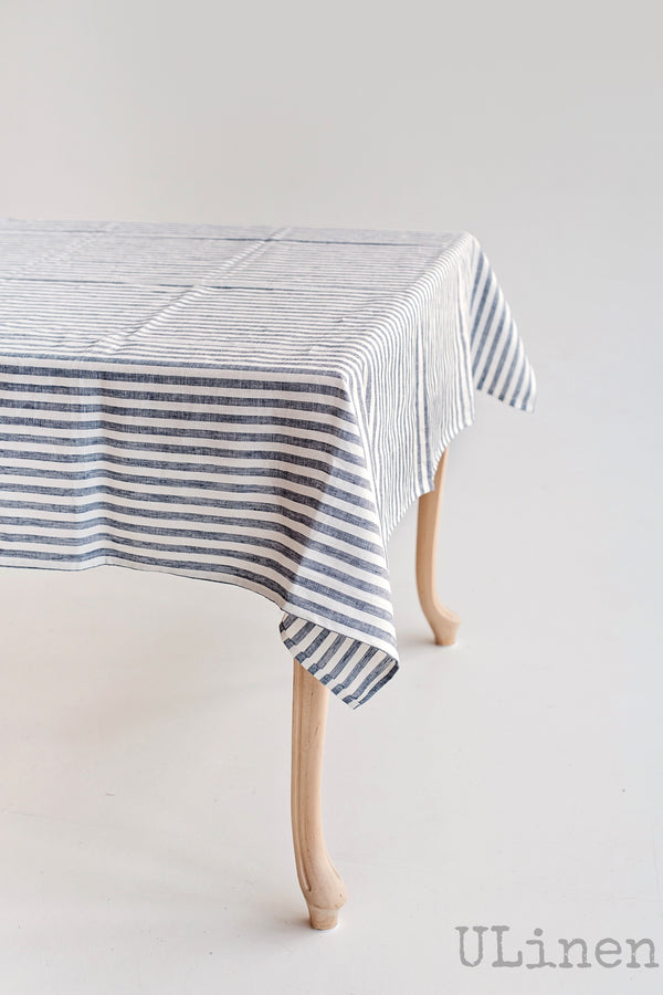 Striped Linen Tablecloth in Blue Color