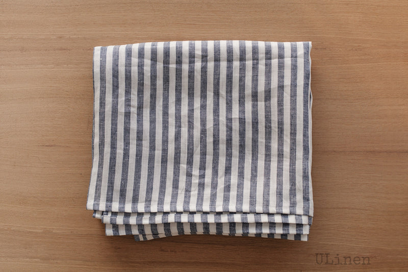 Striped Linen Tablecloth in Blue Color