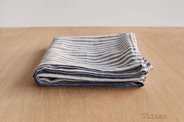 Striped Linen Tablecloth in Blue Color