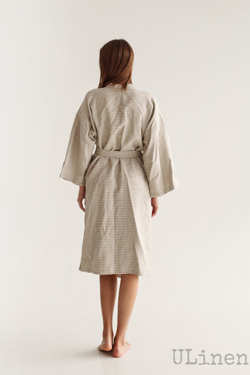 Linen Bath Robe in Beige color (Kimono Style)