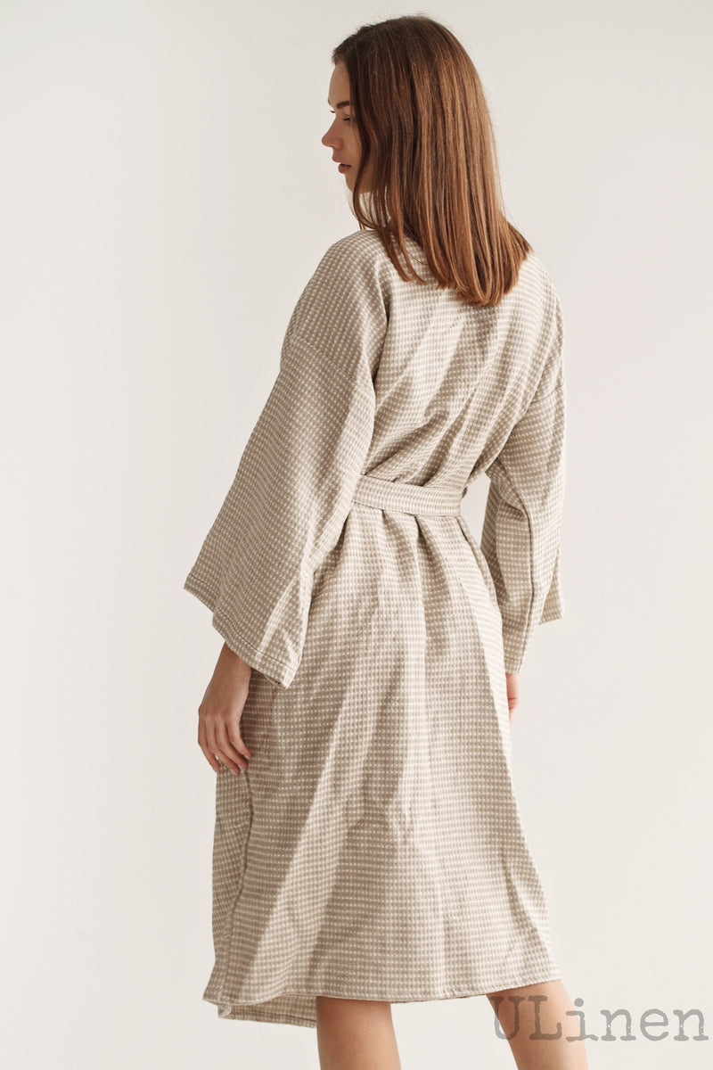 Linen Bath Robe in Beige color (Kimono Style)