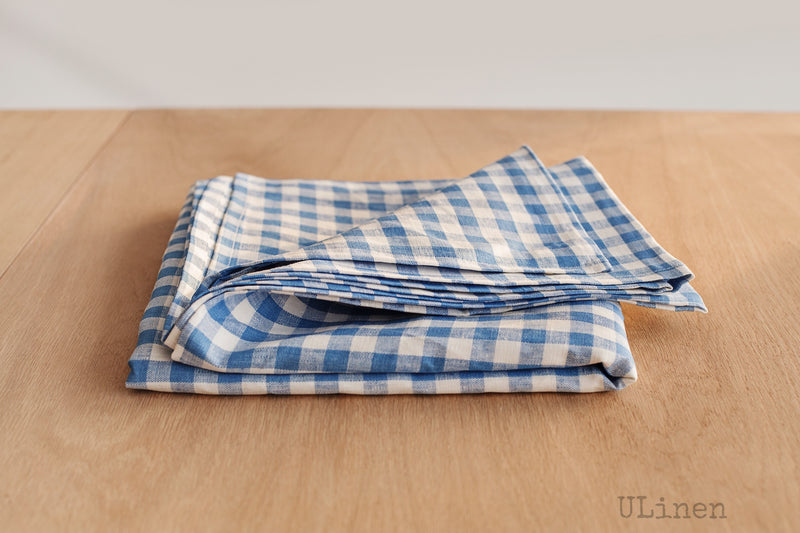 Light Blue Linen Tablecloth in Cages