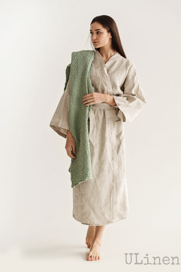 Green Waffle Linen Bath Towel