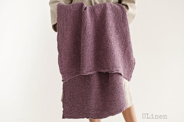 Purple Waffle Linen Bath Towel