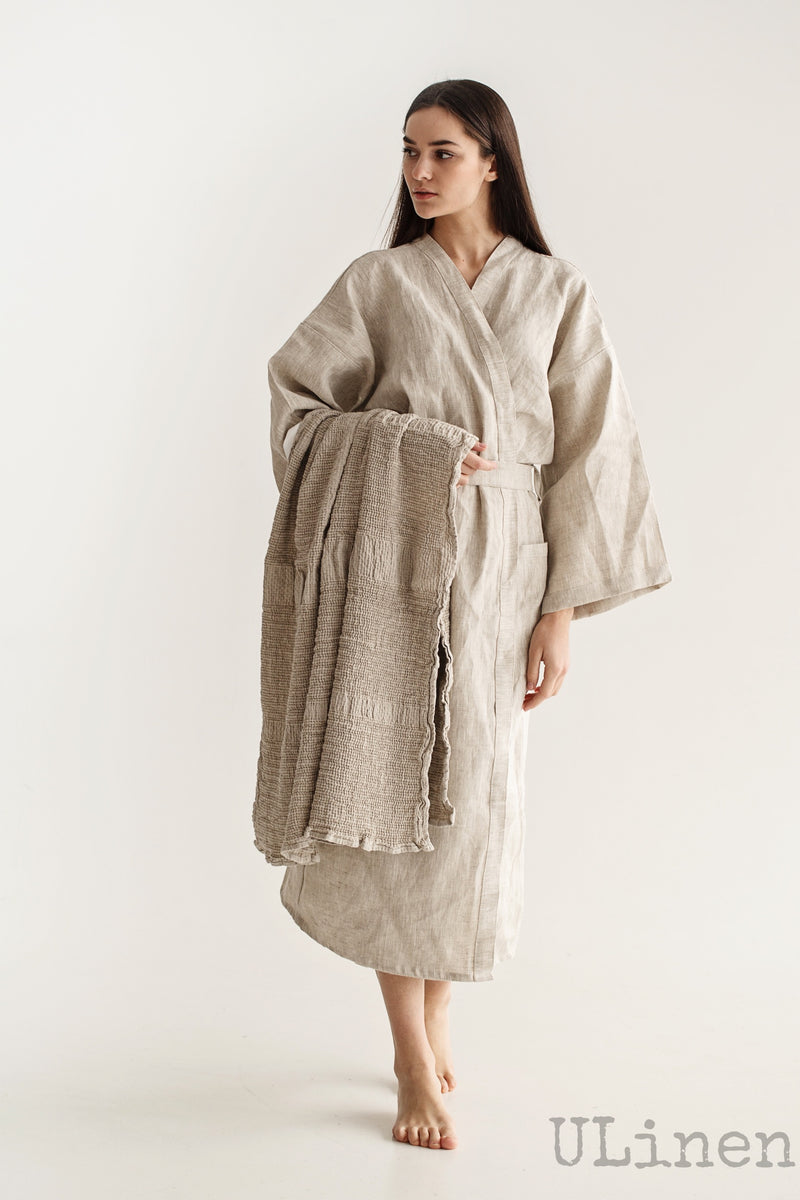 Gray Waffle Linen Bath Towel