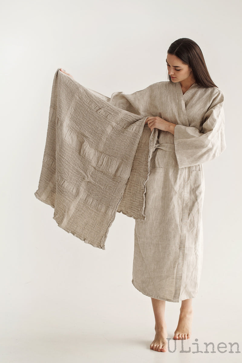 Gray Waffle Linen Bath Towel