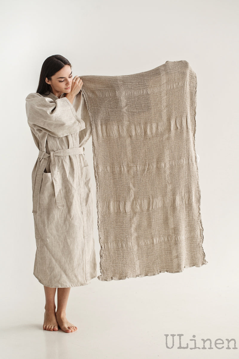 Gray Waffle Linen Bath Towel