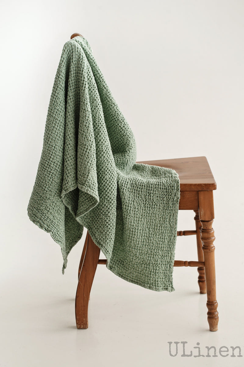 Green Waffle Linen Bath Towel