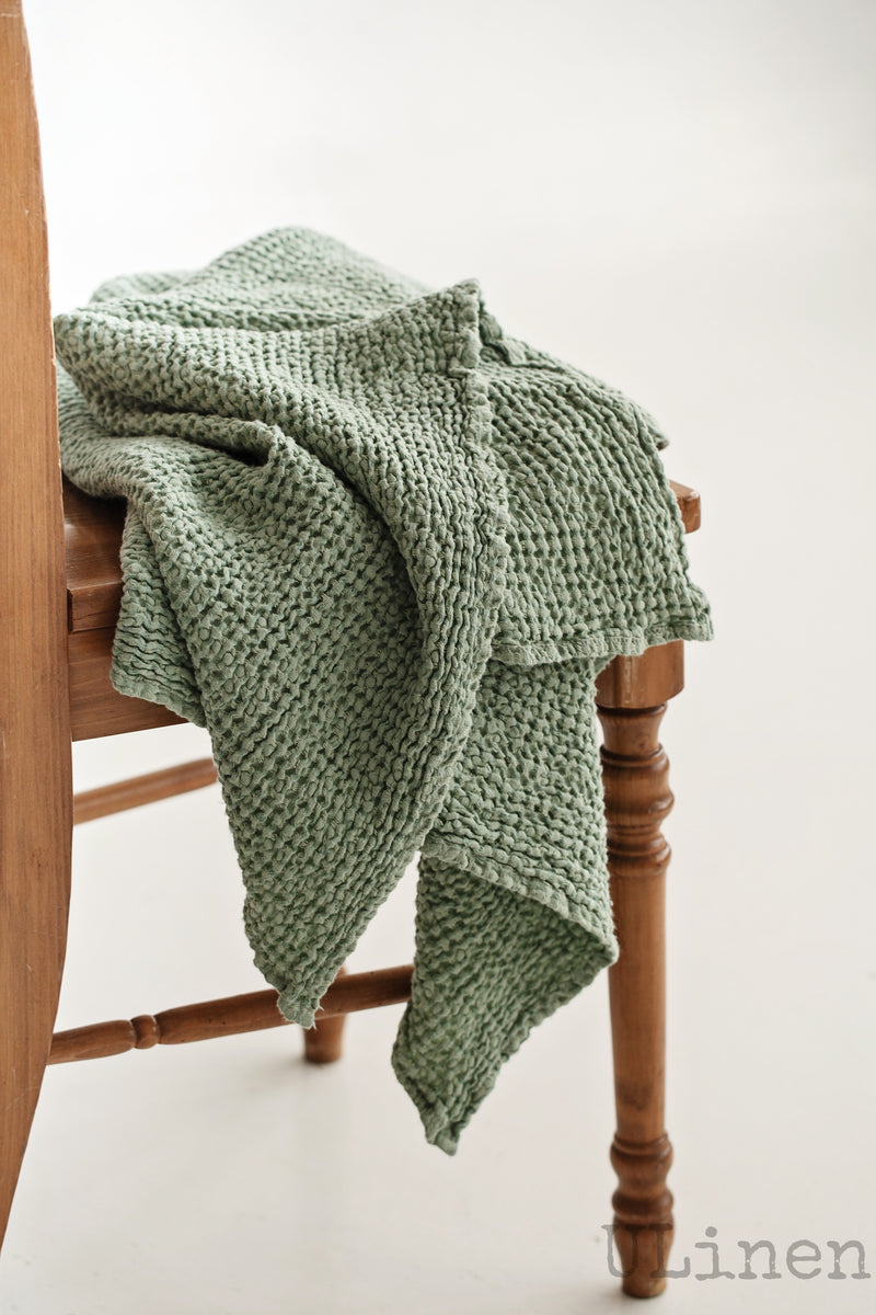 Green Waffle Linen Bath Towel