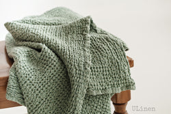 Green Waffle Linen Bath Towel