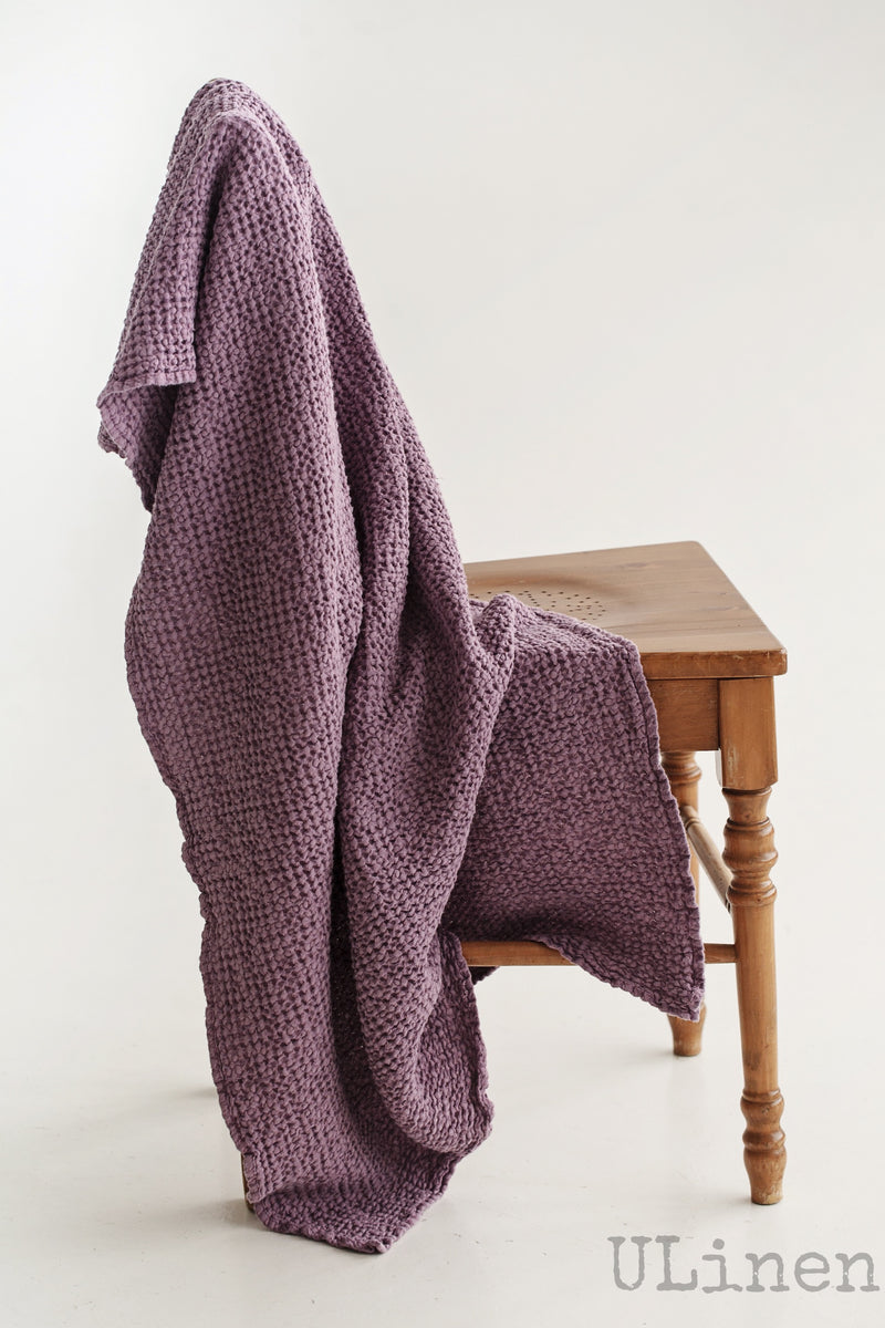 Purple Waffle Linen Bath Towel