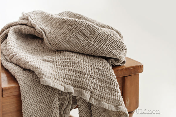 Gray Waffle Linen Bath Towel