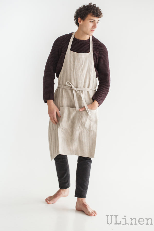 Linen Apron in Beige color (with 2 front pockets)