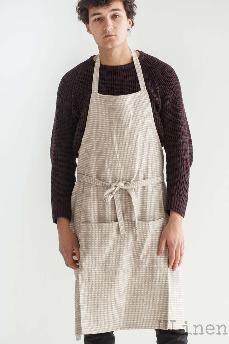 Linen Apron in Beige color (with 2 front pockets)