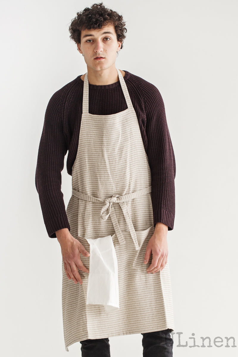 Linen Apron in Beige color (with 2 front pockets)