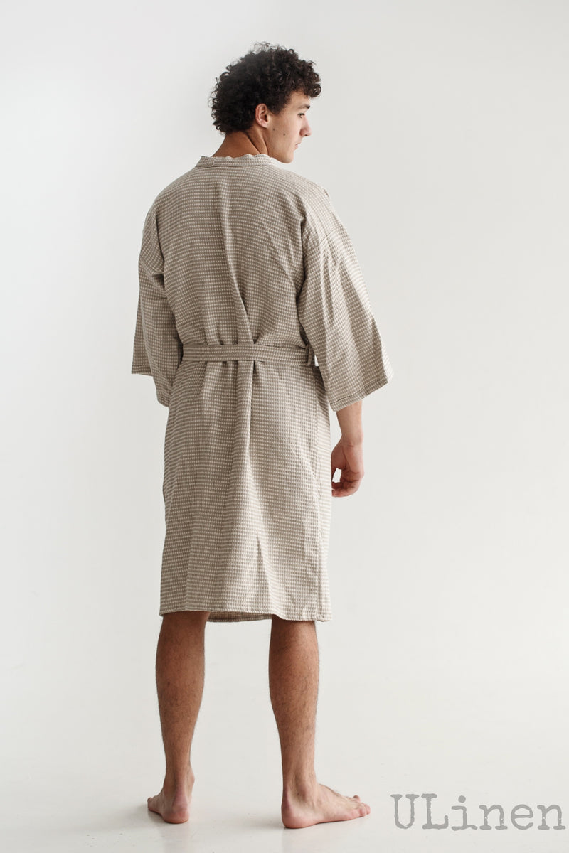 Linen Bath Robe in Beige color (Kimono Style)