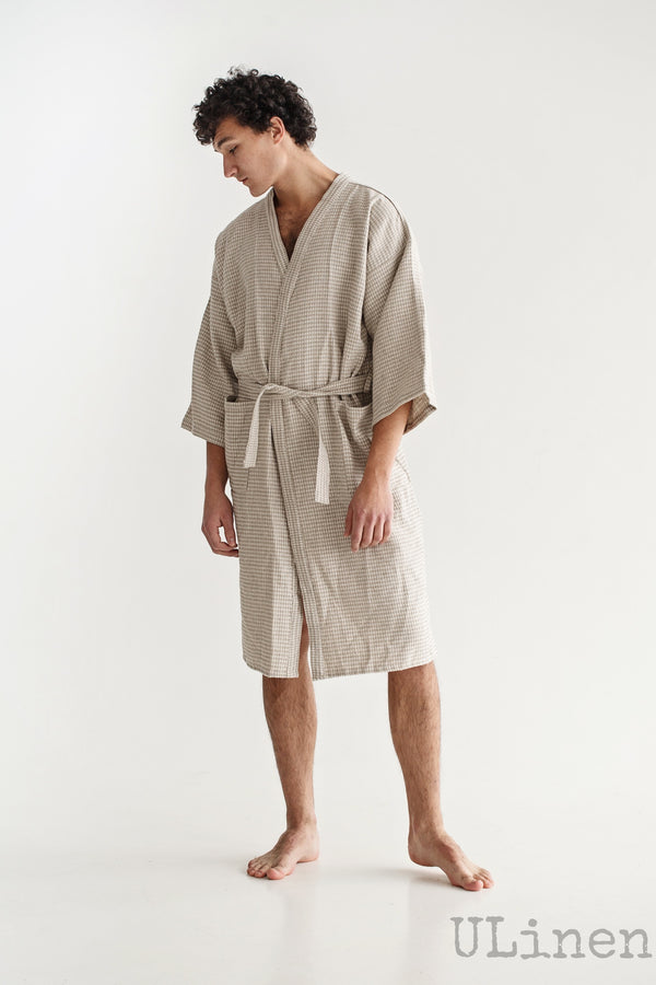 Linen Bath Robe in Beige color (Kimono Style)