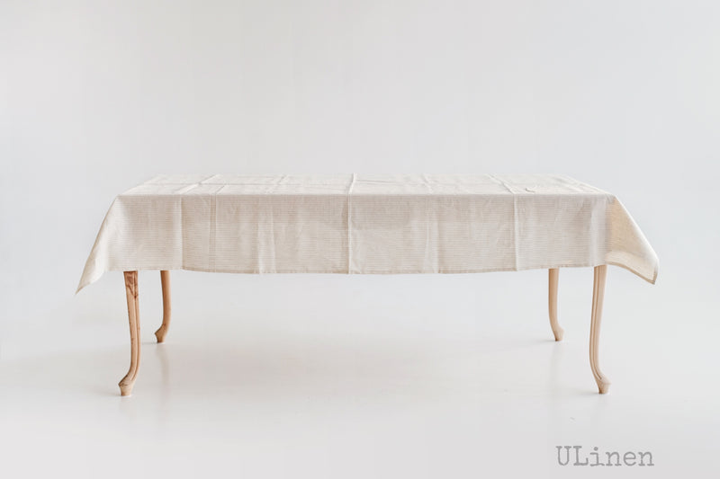 Striped Linen Tablecloth in Beige Color