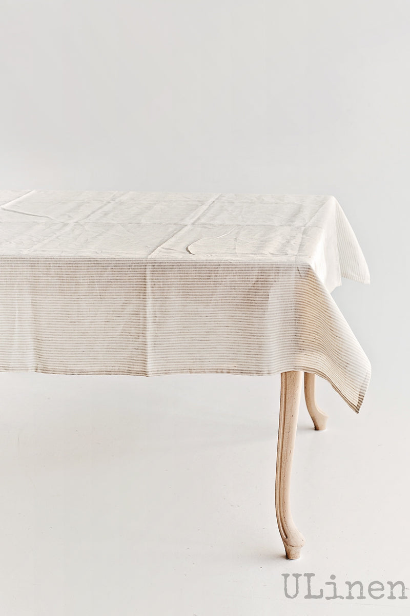 Striped Linen Tablecloth in Beige Color