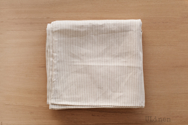 Striped Linen Tablecloth in Beige Color