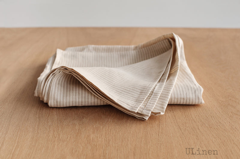 Striped Linen Tablecloth in Beige Color