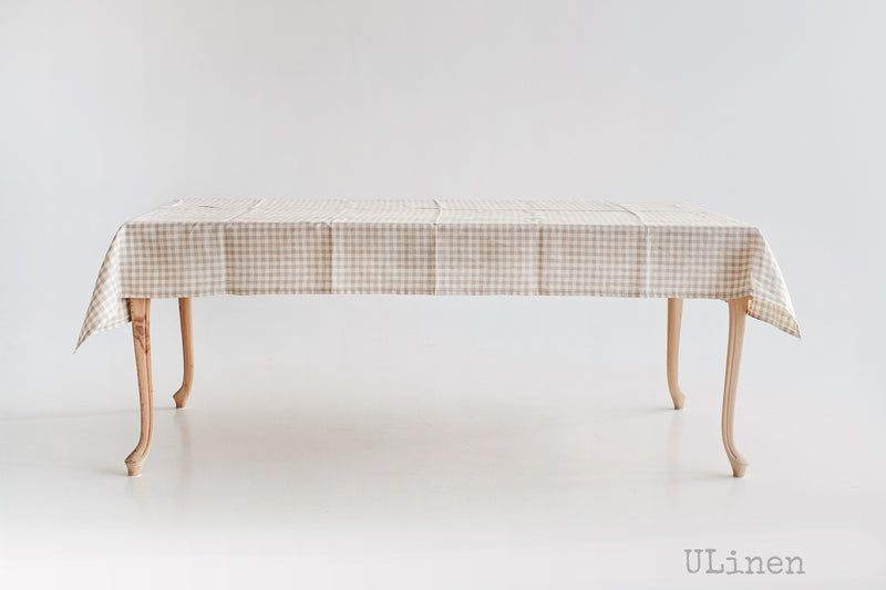 Beige Linen Tablecloth in Cages