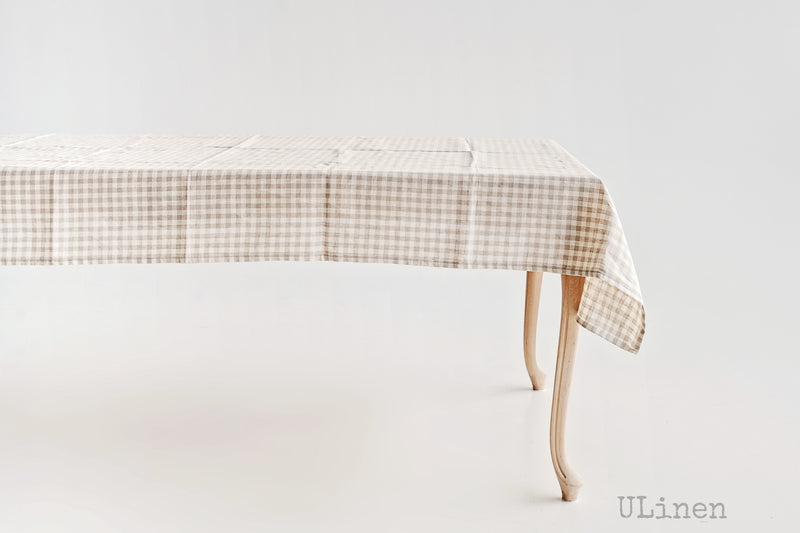 Beige Linen Tablecloth in Cages