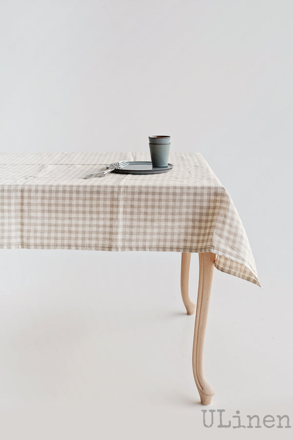 Beige Linen Tablecloth in Cages