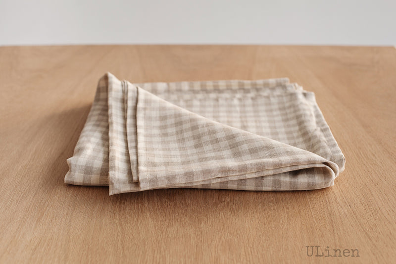 Beige Linen Tablecloth in Cages