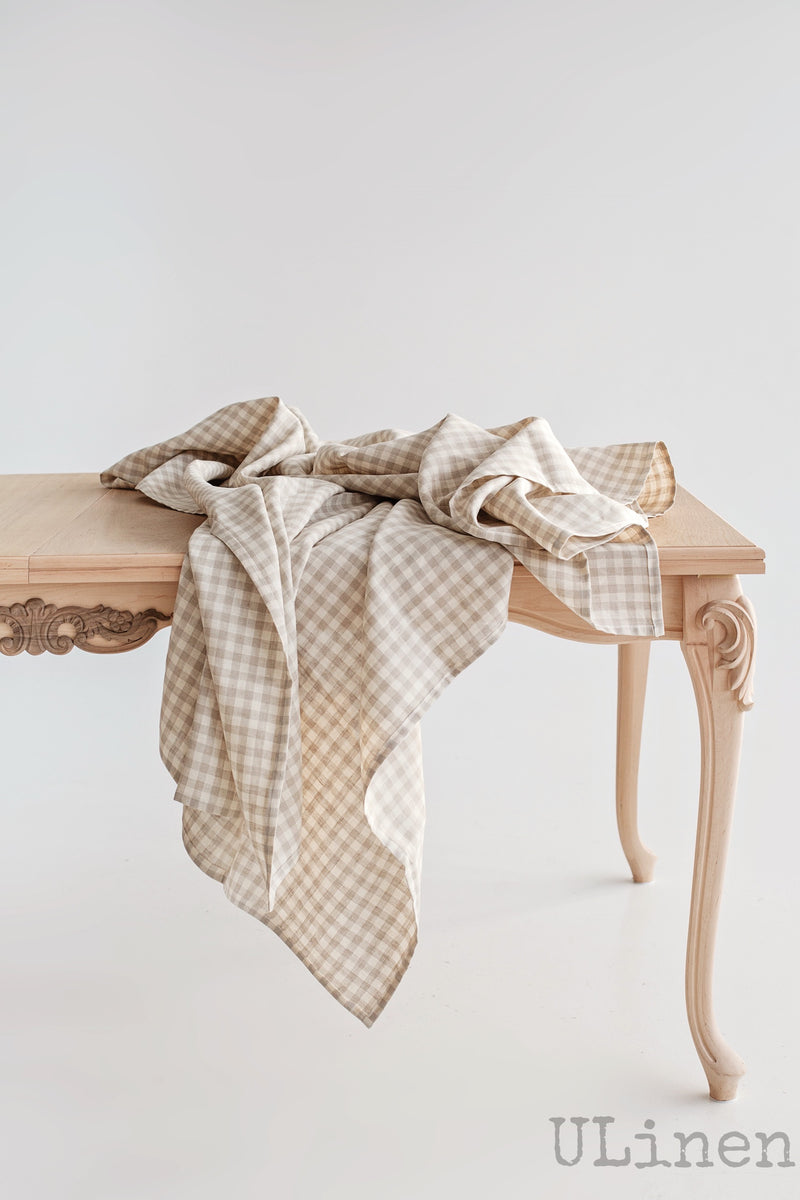 Beige Linen Tablecloth in Cages