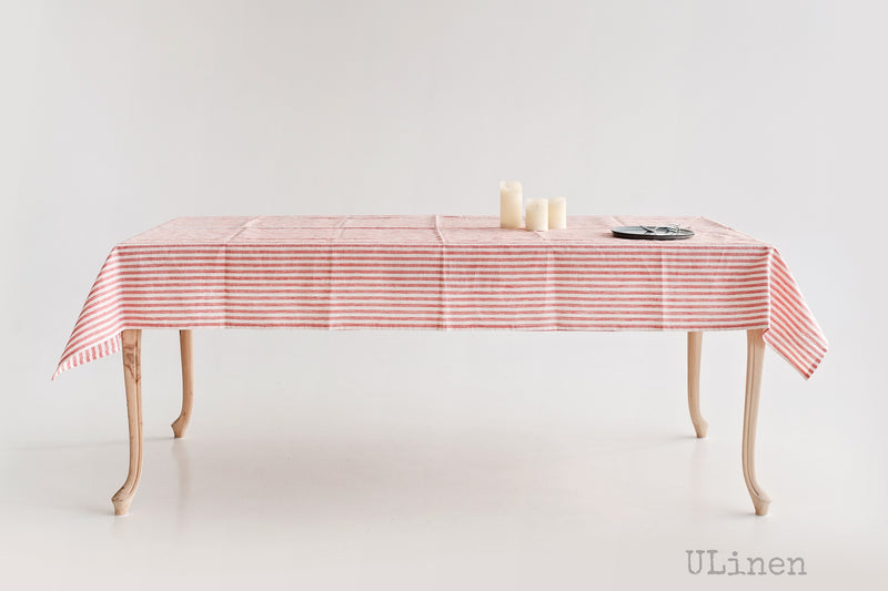 Red Linen Tablecloth in Cages