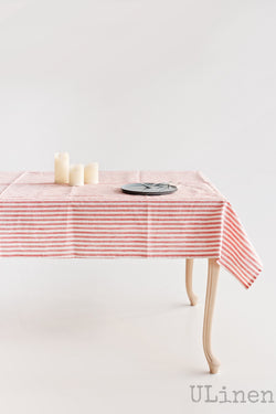 Red Linen Tablecloth in Cages