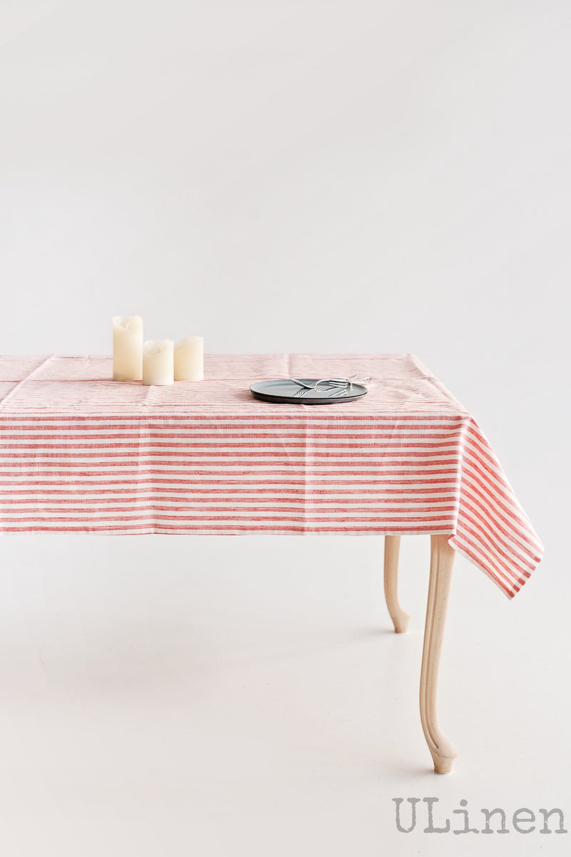 Red Linen Tablecloth in Cages