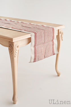 Linen Table Runner in Red Stripes