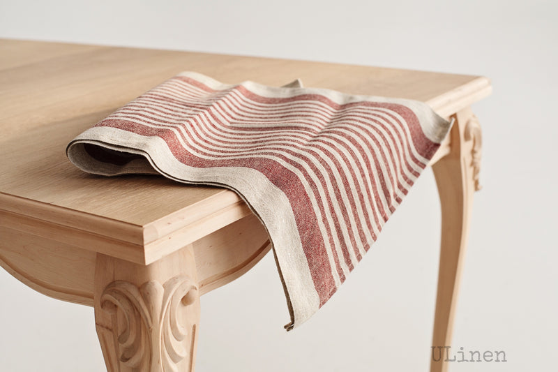 Linen Table Runner in Red Stripes