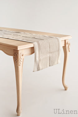 Linen Table Runner in Beige Stripes