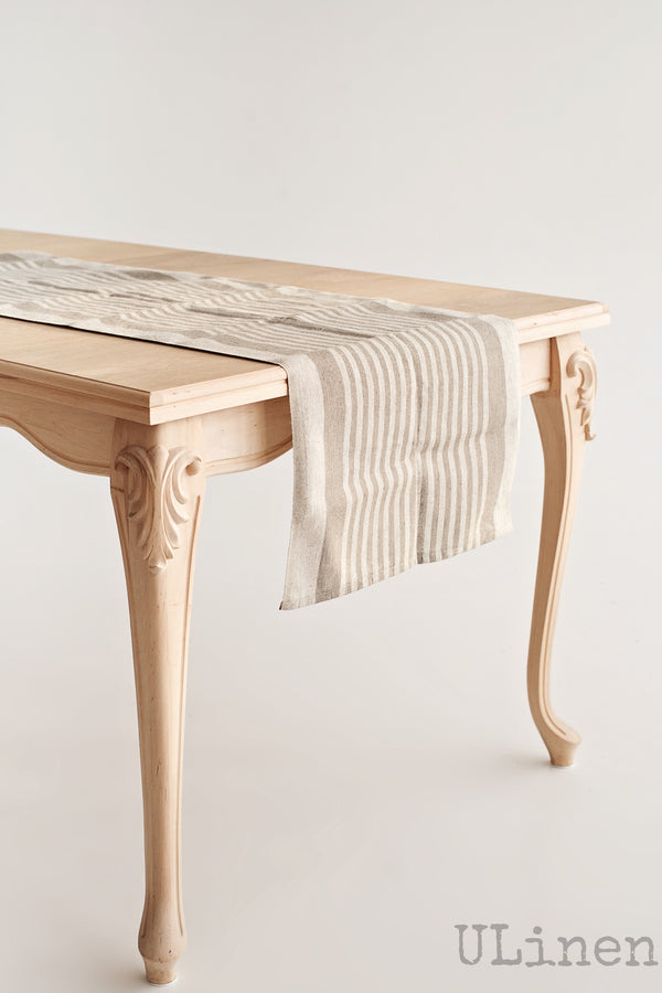 Linen Table Runner in Beige Stripes