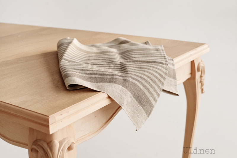 Linen Table Runner in Beige Stripes