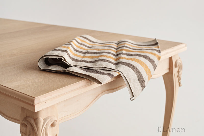 Linen Table Runner in Orange and Brown Stripes