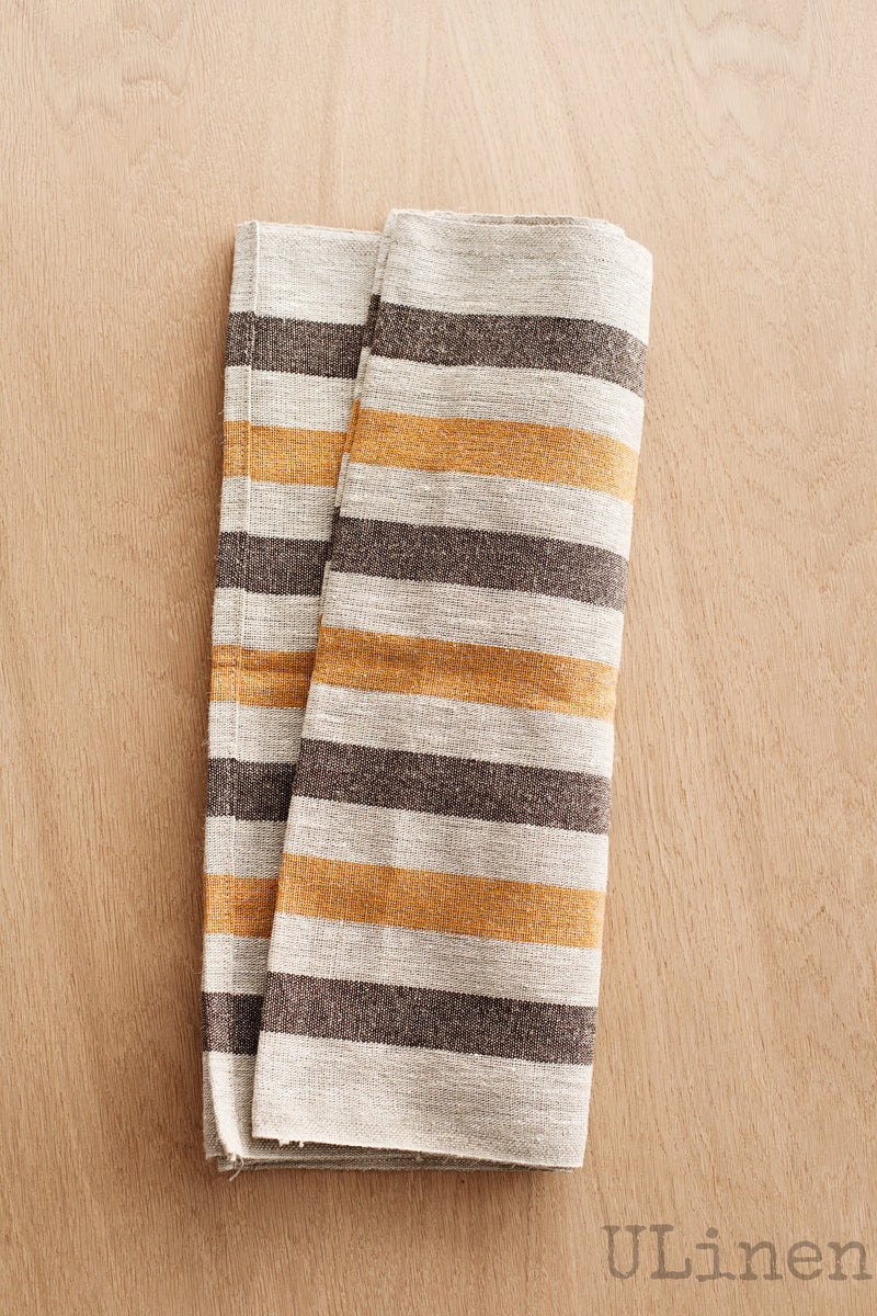 Linen Table Runner in Orange and Brown Stripes