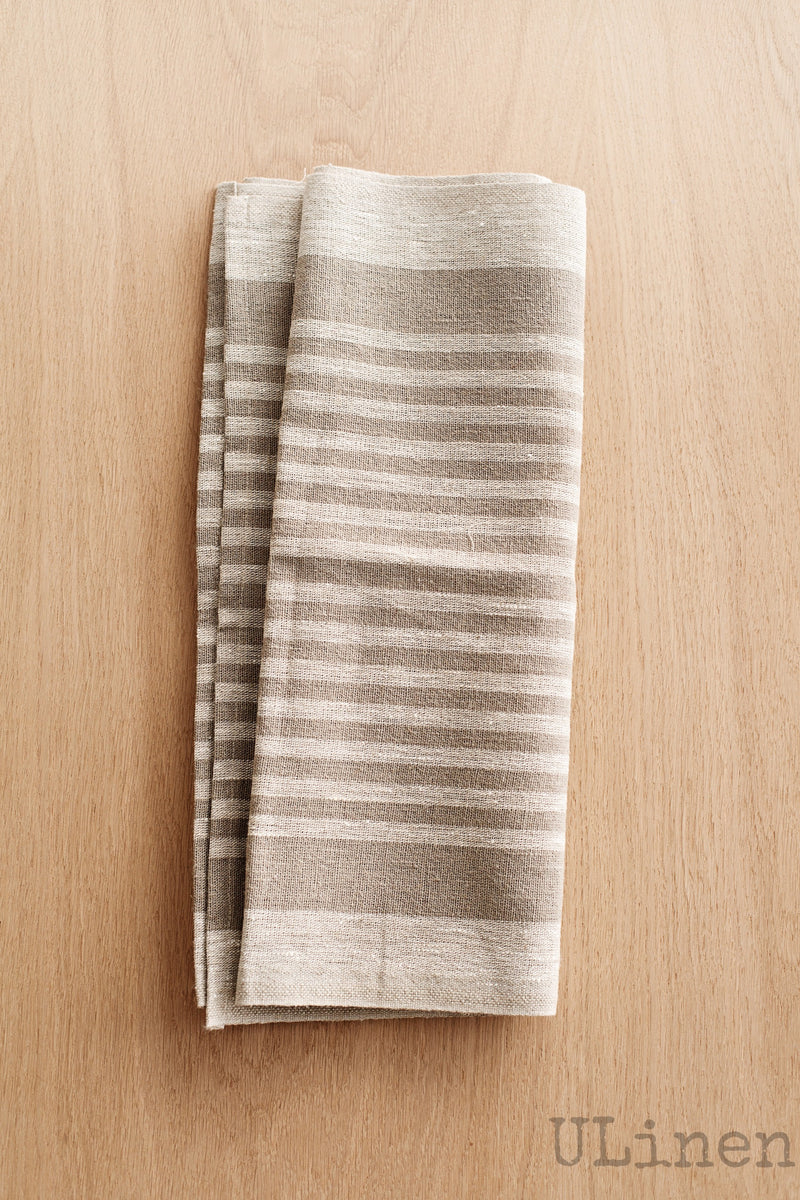 Linen Table Runner in Beige Stripes