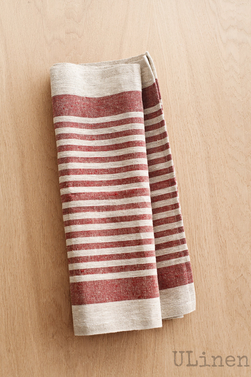 Linen Table Runner in Red Stripes