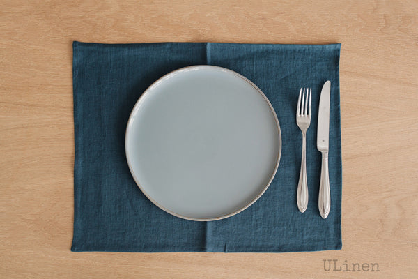 Set of 2 Green Blue Linen Placemats