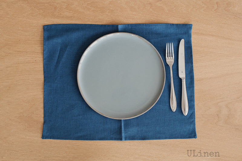 Set of 2 Azure Blue Linen Placemats