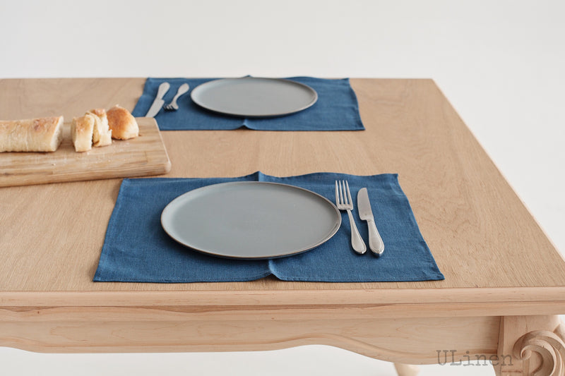 Set of 2 Azure Blue Linen Placemats