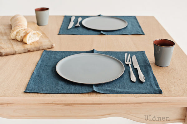 Set of 2 Green Blue Linen Placemats