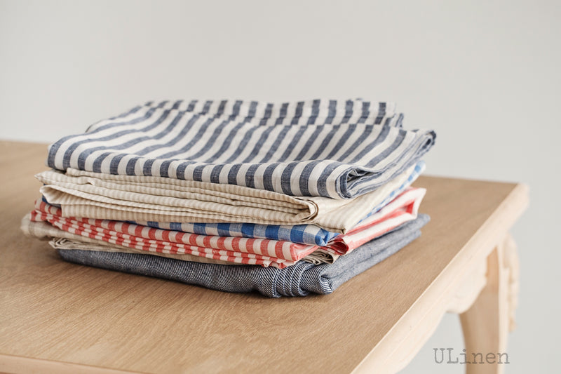 Striped Linen Tablecloth in Beige Color