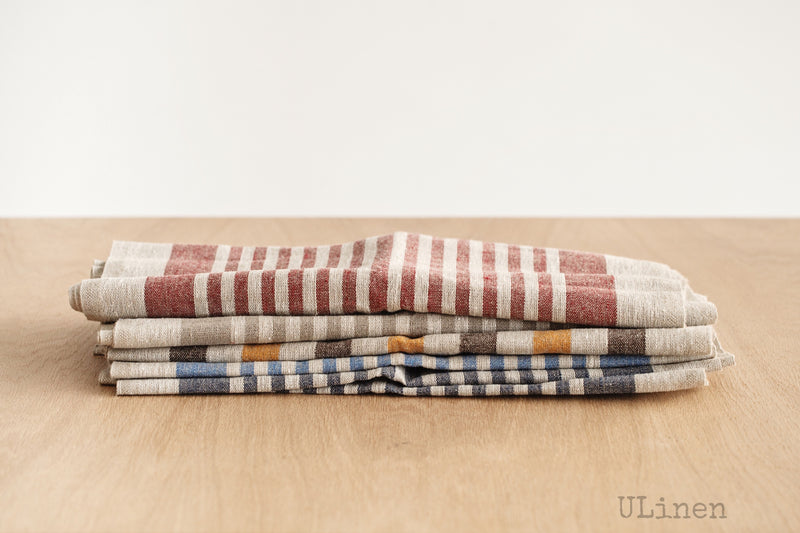 Linen Table Runner in Beige Stripes