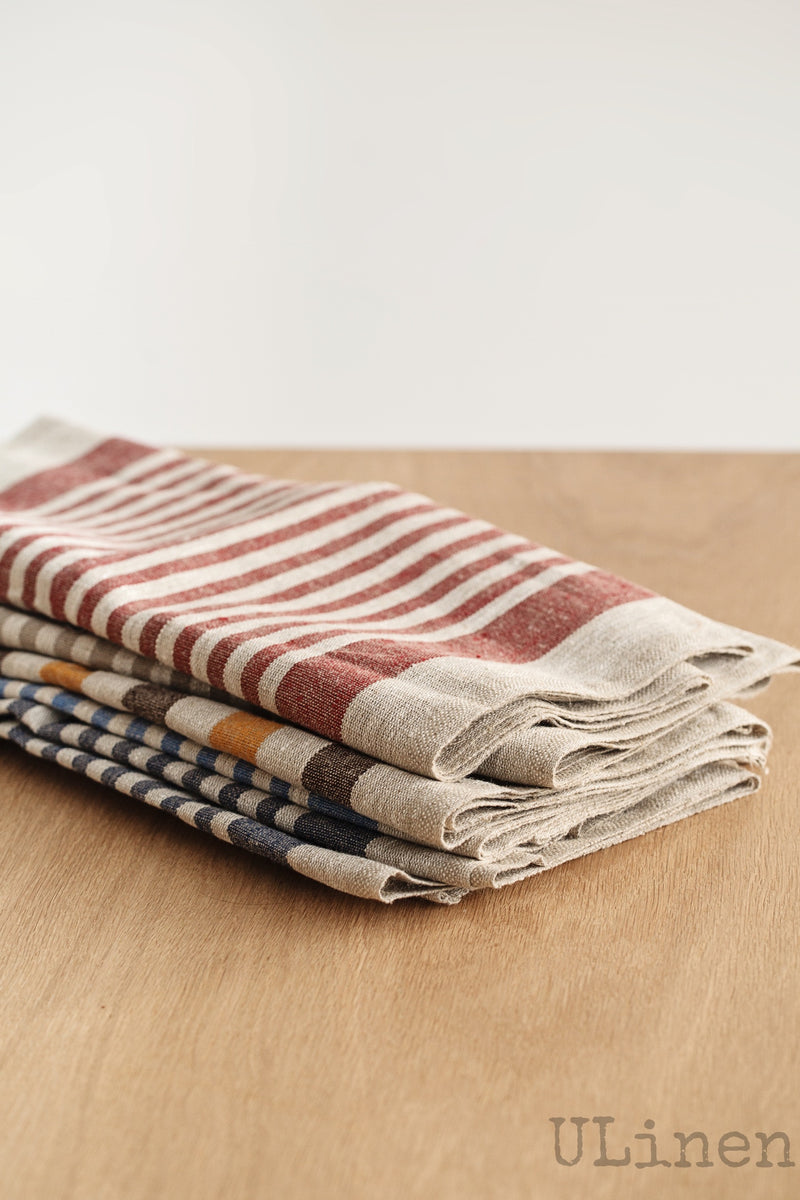 Linen Table Runner in Beige Stripes